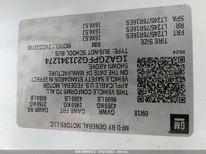 2018 CHEVROLET EXPRESS PASSENGER LT - 1GAZGPFG2J1341274