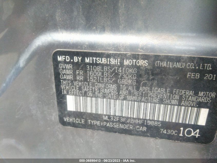 2017 MITSUBISHI MIRAGE G4 ES - ML32F3FJ2HHF19885