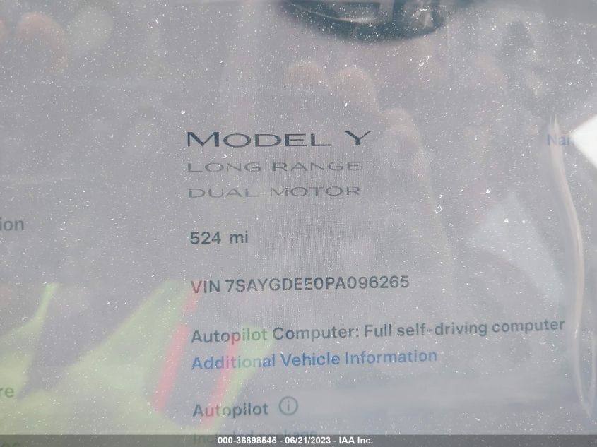 2023 TESLA MODEL Y - 7SAYGDEE0PA096265