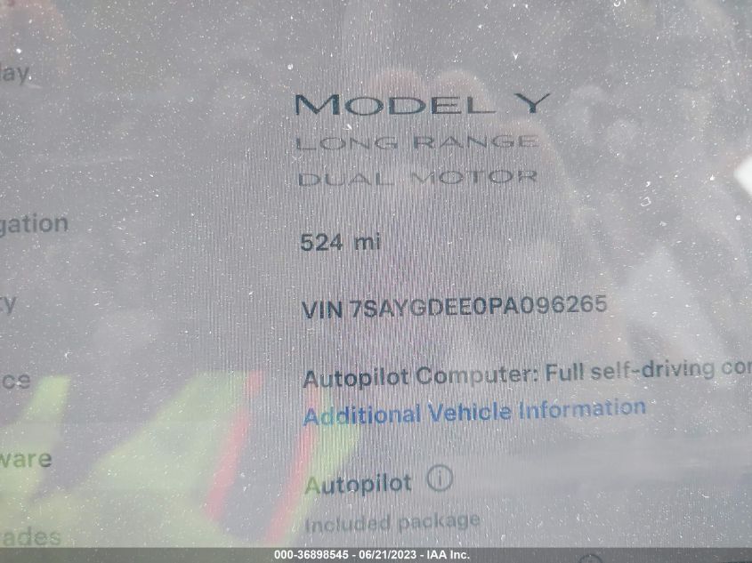 2023 TESLA MODEL Y - 7SAYGDEE0PA096265