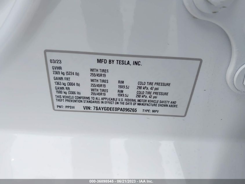 2023 TESLA MODEL Y - 7SAYGDEE0PA096265