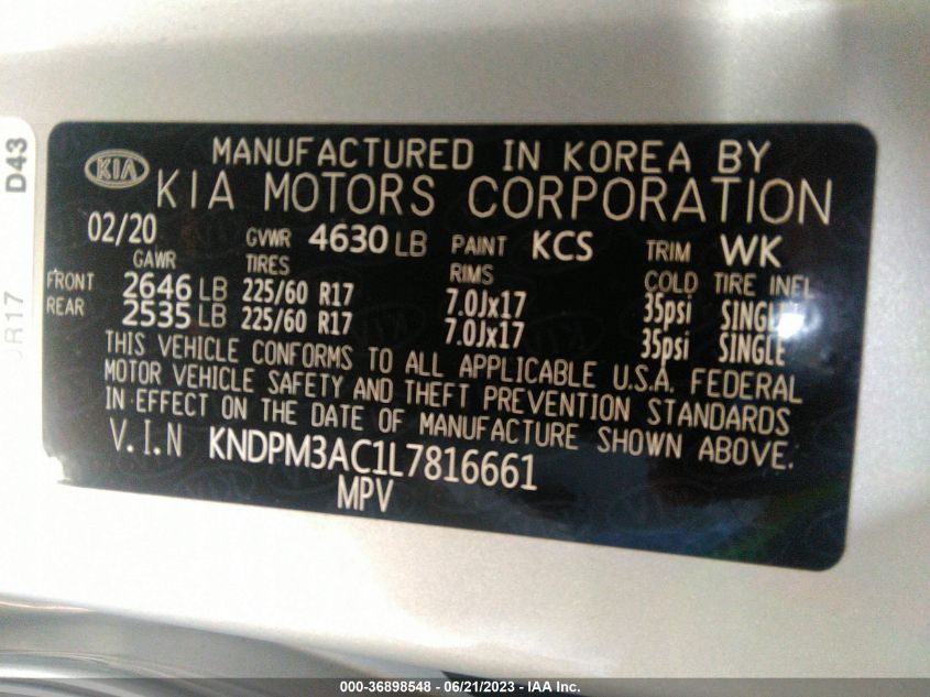 2020 KIA SPORTAGE LX - KNDPM3AC1L7816661