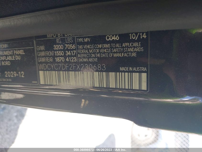 2015 MERCEDES-BENZ G-CLASS G 63 AMG - WDCYC7DF2FX230683