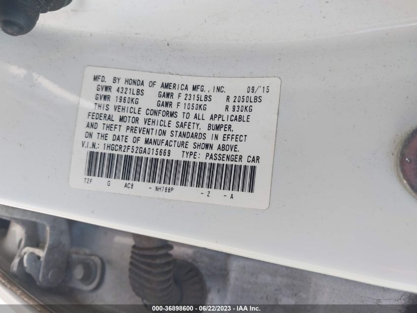 2016 HONDA ACCORD SEDAN SPORT - 1HGCR2F52GA015669