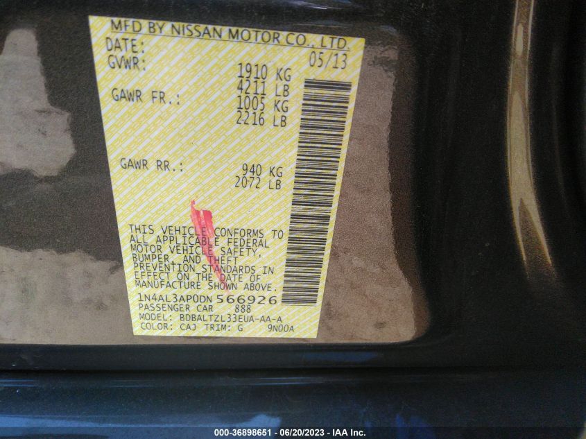 2013 NISSAN ALTIMA 2.5 SV - 1N4AL3AP0DN566926
