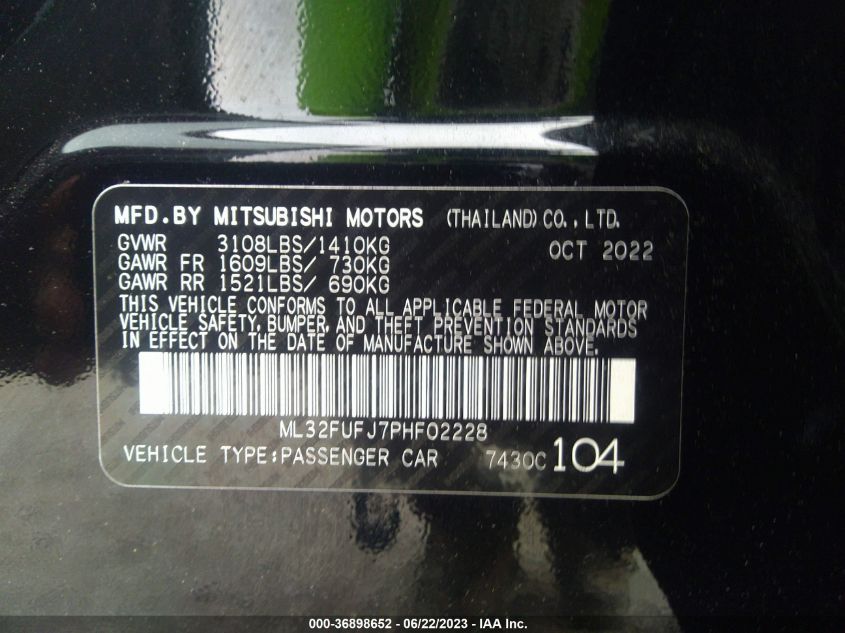 2023 MITSUBISHI MIRAGE G4 ES/LE/BLACK EDITION - ML32FUFJ7PHF02228