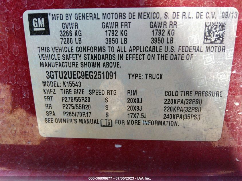 2014 GMC SIERRA 1500 SLE - 3GTU2UEC9EG251091