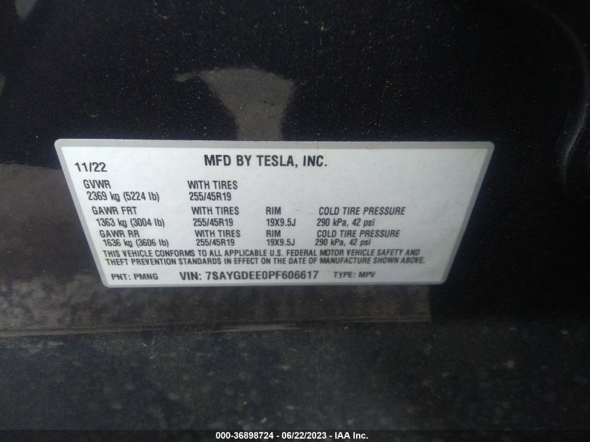2023 TESLA MODEL Y - 7SAYGDEE0PF606617
