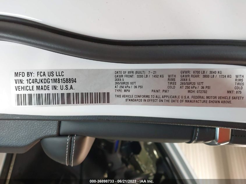 2021 JEEP GRAND CHEROKEE L OVERLAND - 1C4RJKDG1M8158894
