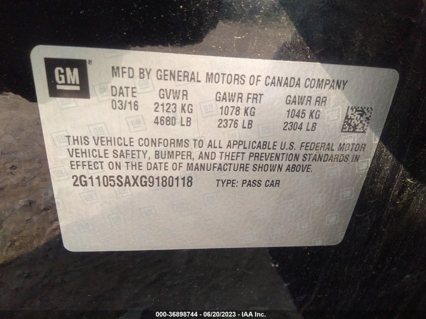 2016 CHEVROLET IMPALA LT - 2G1105SAXG9180118