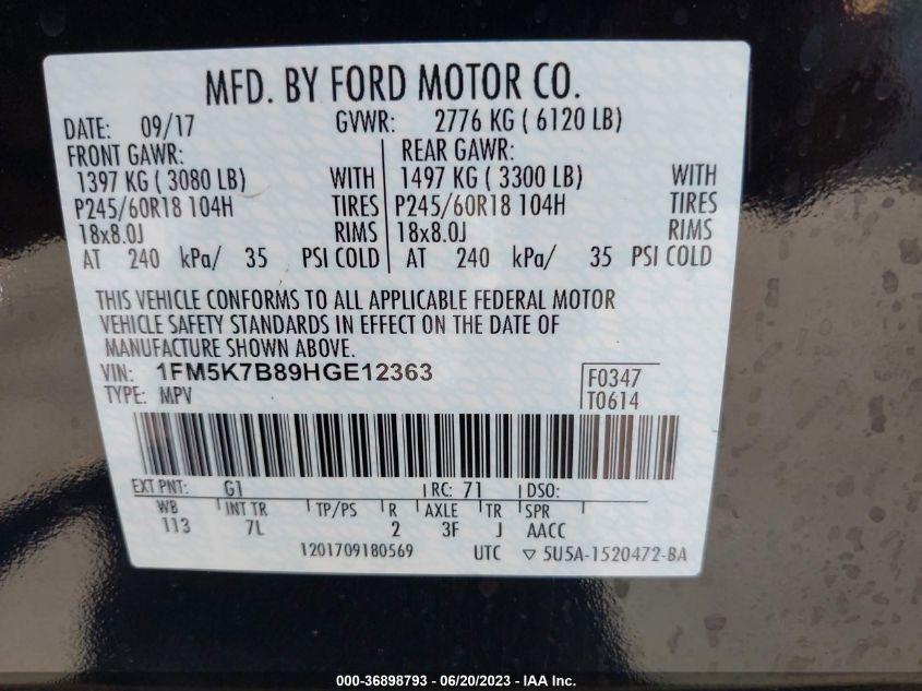 2017 FORD EXPLORER BASE - 1FM5K7B89HGE12363