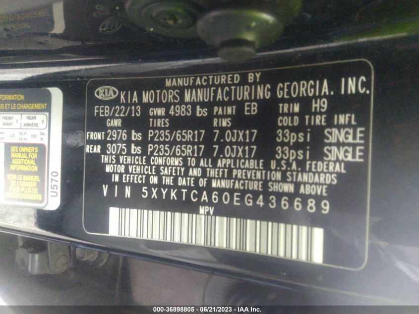 2014 KIA SORENTO LX - 5XYKTCA60EG436689