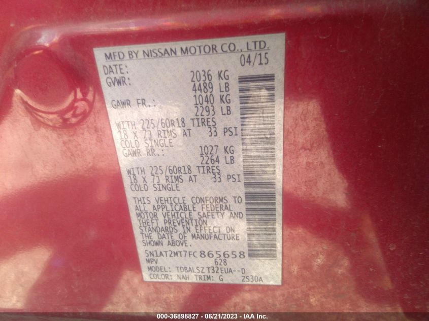 2015 NISSAN ROGUE SL - 5N1AT2MT7FC865658