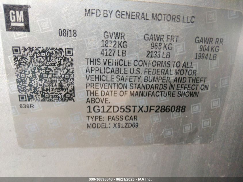 2018 CHEVROLET MALIBU LT - 1G1ZD5STXJF286088