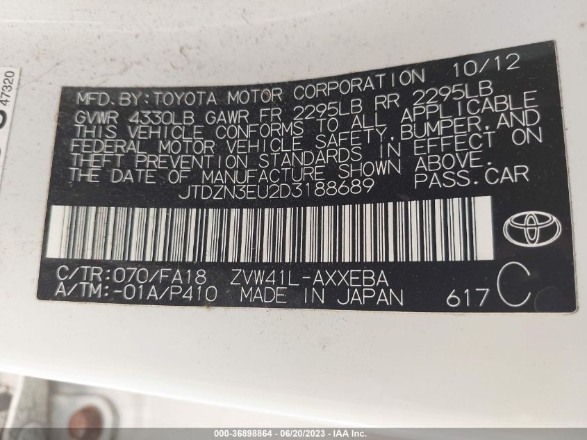 2013 TOYOTA PRIUS V - JTDZN3EU2D3188689