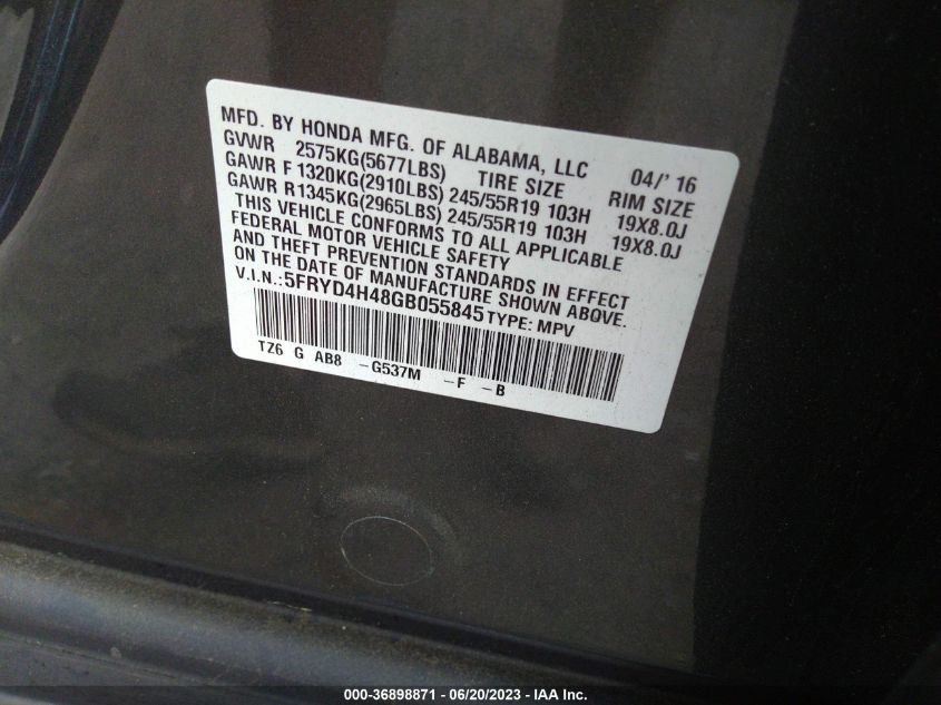 2016 ACURA MDX W/TECH/W/TECH - 5FRYD4H48GB055845