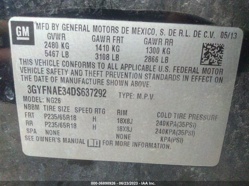 2013 CADILLAC SRX BASE - 3GYFNAE34DS637292