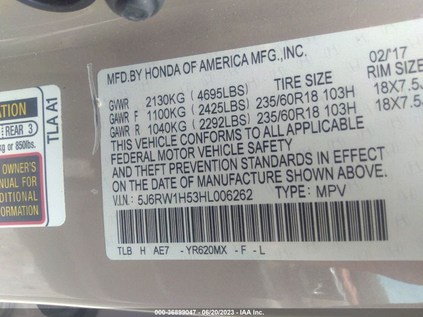 2017 HONDA CR-V EX - 5J6RW1H53HL006262