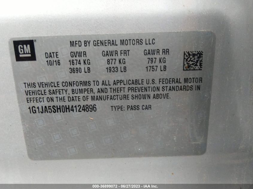 2017 CHEVROLET SONIC LS - 1G1JA5SH0H4124896