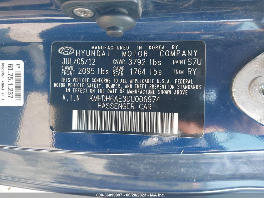 2013 HYUNDAI ELANTRA COUPE GS PZEV KMHDH6AE3DU006974