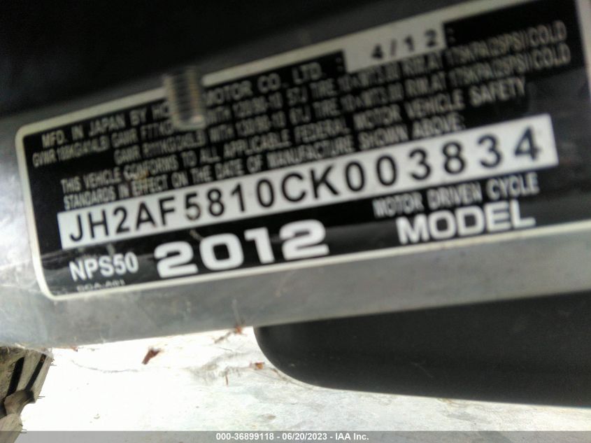 2012 HONDA NPS50 JH2AF5810CK003834