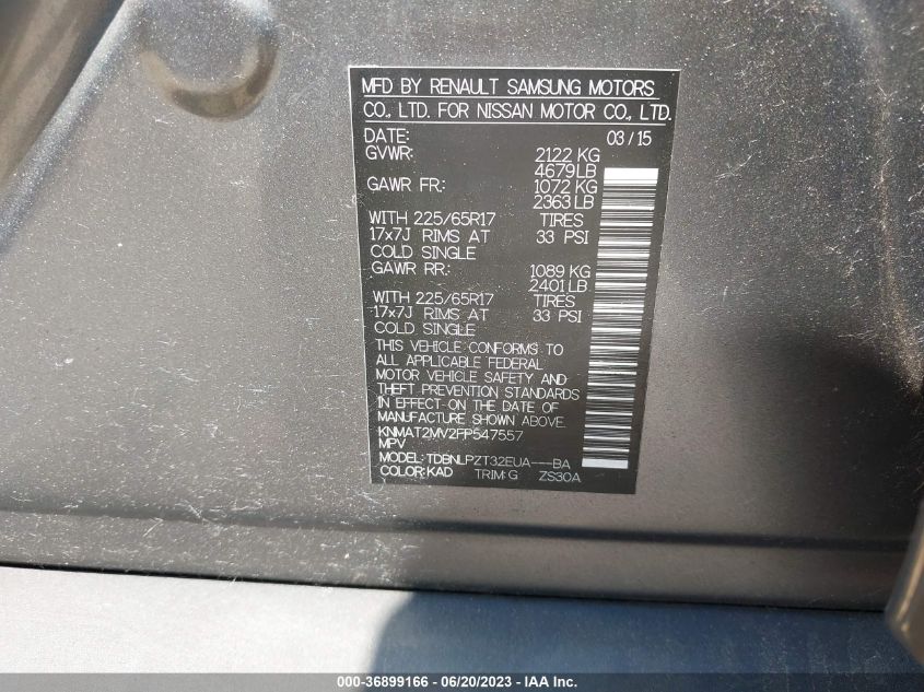 2015 NISSAN ROGUE S - KNMAT2MV2FP547557