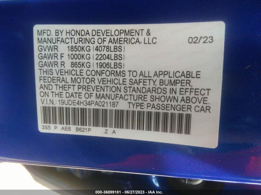 2023 ACURA INTEGRA W/A-SPEC PACKAGE 19UDE4H34PA021187