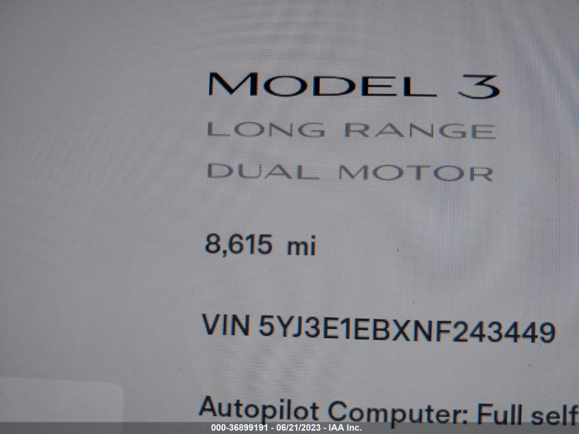 2022 TESLA MODEL 3 LONG RANGE - 5YJ3E1EBXNF243449