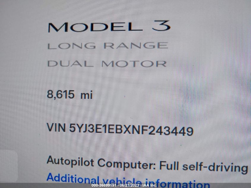 2022 TESLA MODEL 3 LONG RANGE - 5YJ3E1EBXNF243449