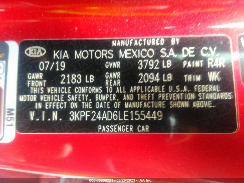 2020 KIA FORTE LXS - 3KPF24AD6LE155449