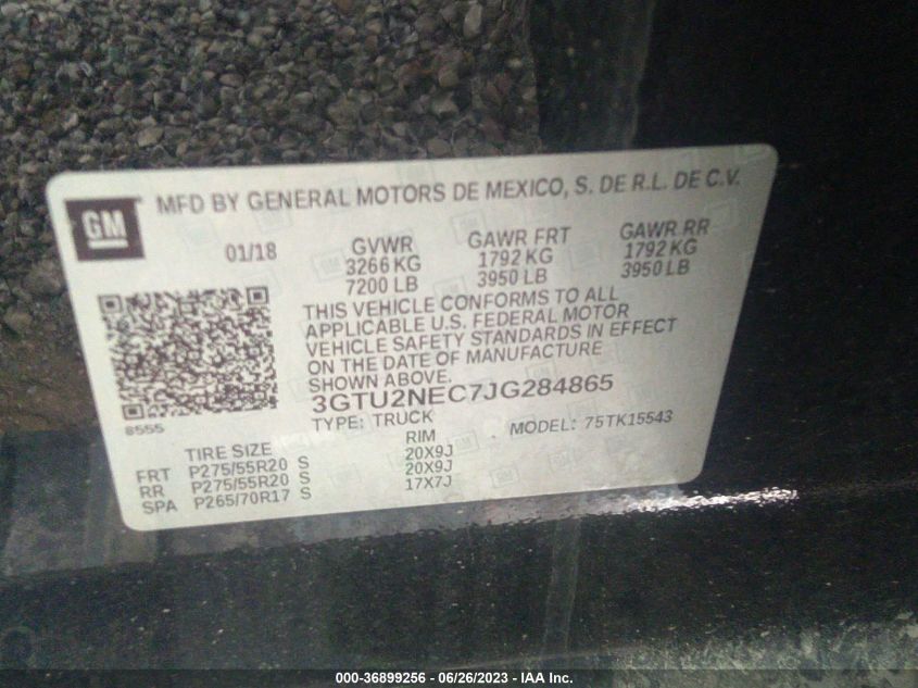 2018 GMC SIERRA 1500 SLT - 3GTU2NEC7JG284865