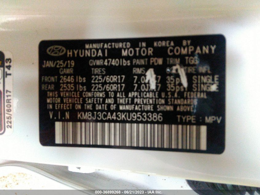 KM8J3CA43KU953386 Hyundai Tucson VALUE 9