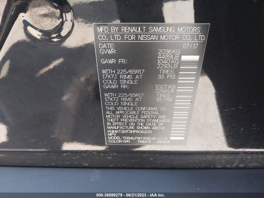 2017 NISSAN ROGUE S/SV - KNMAT2MT3HP606200