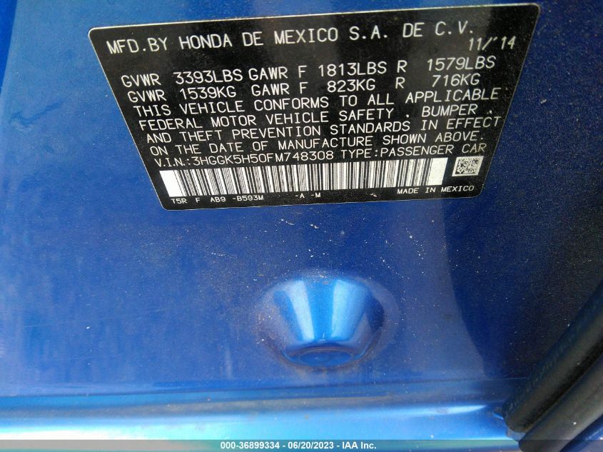 2015 HONDA FIT LX - 3HGGK5H50FM748308