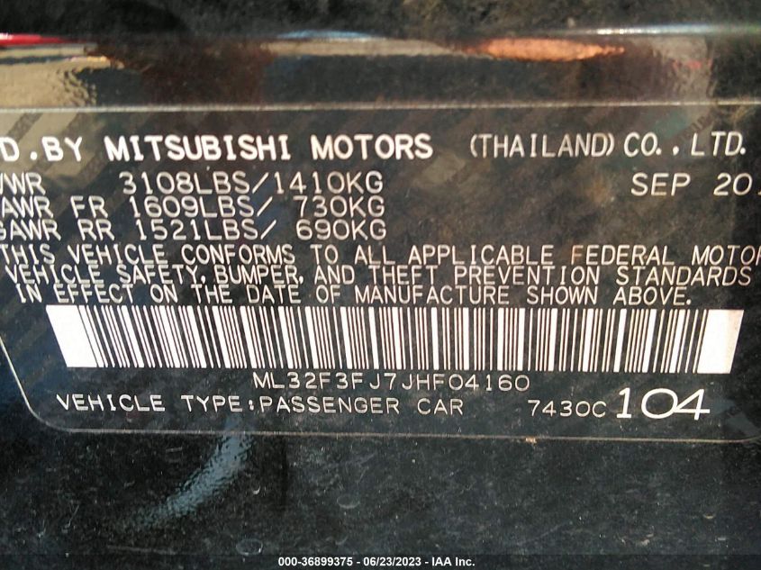 2018 MITSUBISHI MIRAGE G4 ES - ML32F3FJ7JHF04160