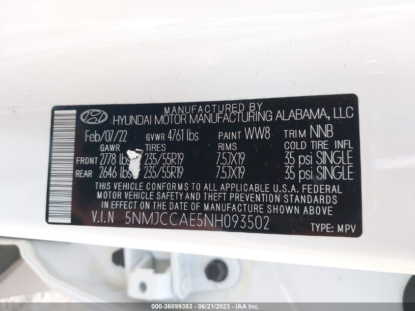 2022 HYUNDAI TUCSON SEL - 5NMJCCAE5NH093502