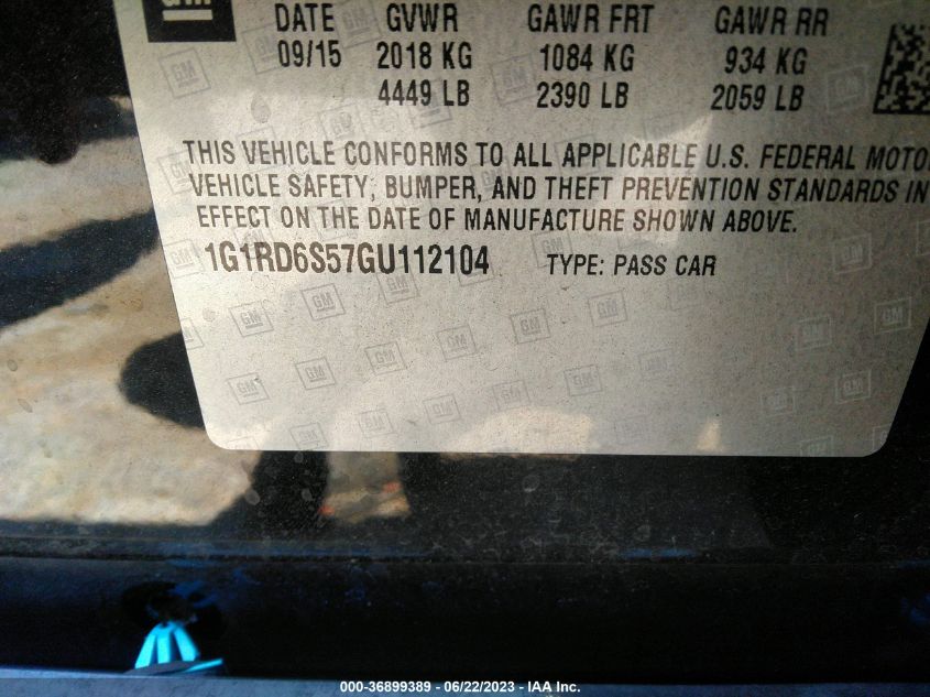 2016 CHEVROLET VOLT PREMIER - 1G1RD6S57GU112104