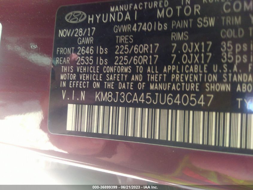 2018 HYUNDAI TUCSON SEL - KM8J3CA45JU640547
