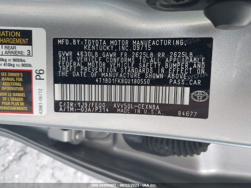 2016 TOYOTA CAMRY HYBRID LE/XLE/SE - 4T1BD1FK8GU180550