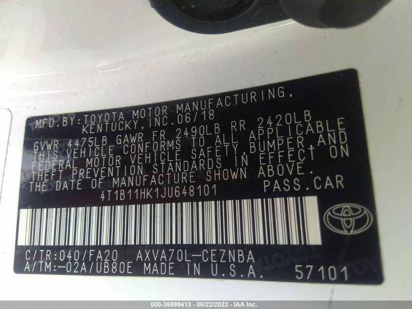 2018 TOYOTA CAMRY LE/SE/XLE/L - 4T1B11HK1JU648101