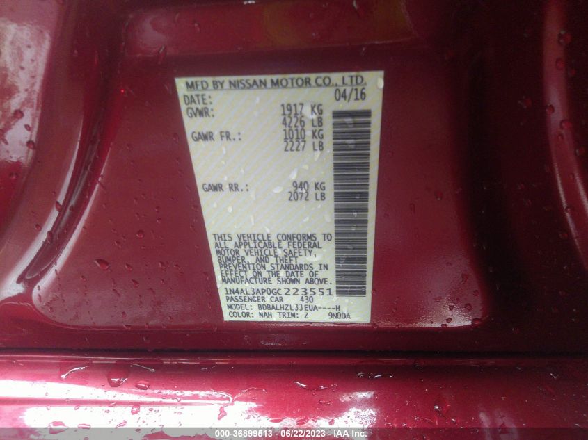 2016 NISSAN ALTIMA 2.5 SR - 1N4AL3AP0GC223551