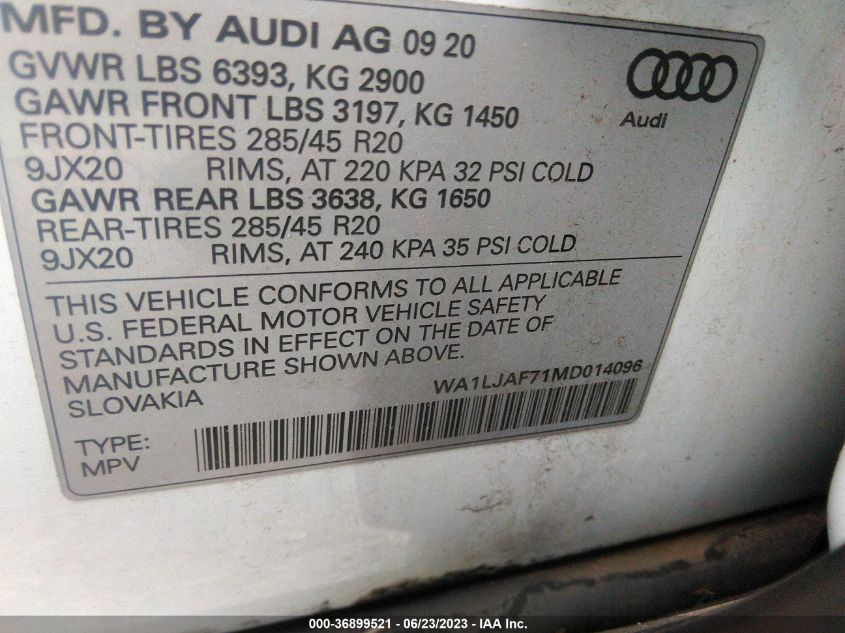 WA1LJAF71MD014096 2021 AUDI Q7, photo no. 9