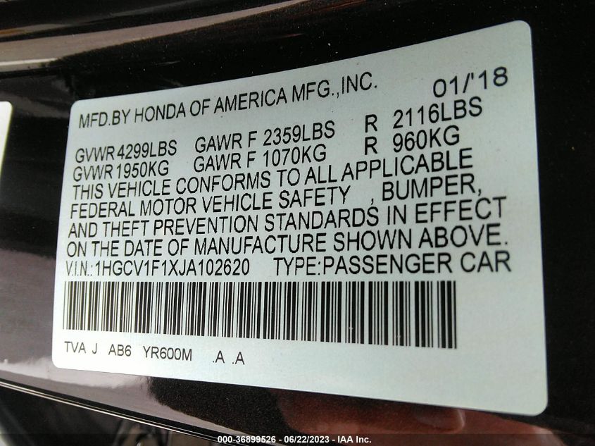 2018 HONDA ACCORD SEDAN LX 1.5T - 1HGCV1F1XJA102620