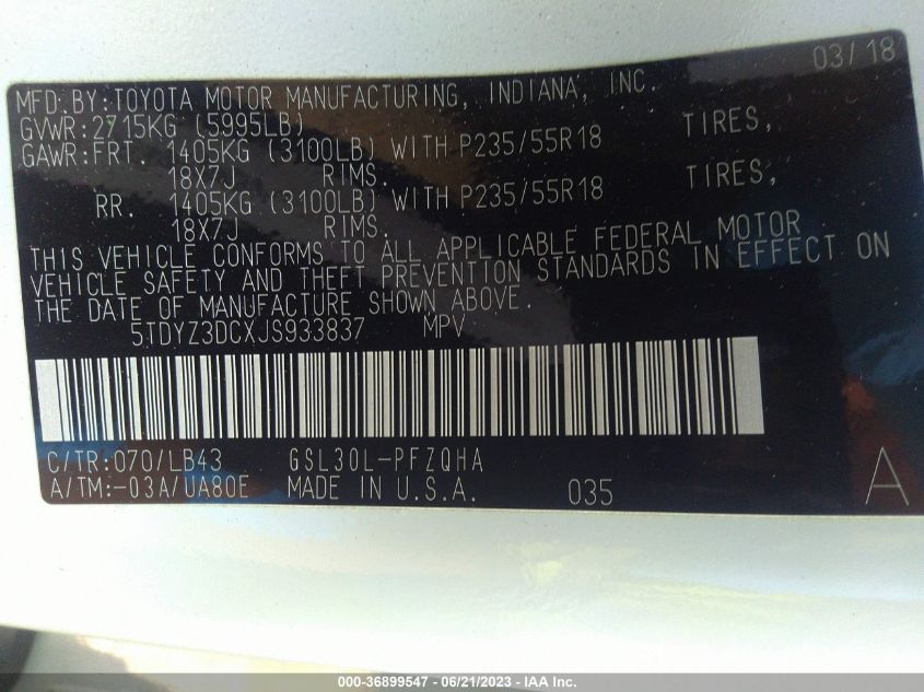 2018 TOYOTA SIENNA XLE AUTO ACCESS - 5TDYZ3DCXJS933837