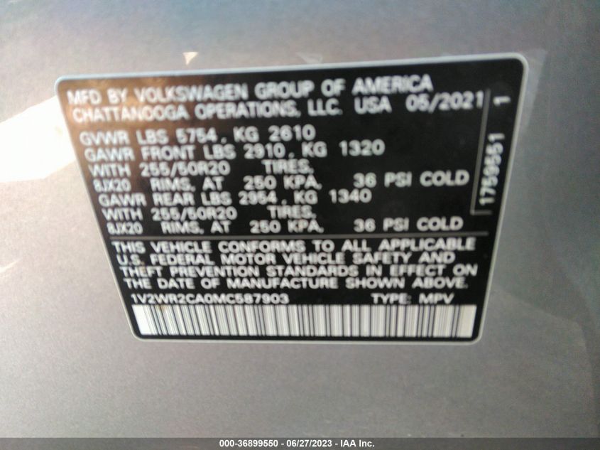 2021 VOLKSWAGEN ATLAS SE - 01V2WR2CA0MC58790