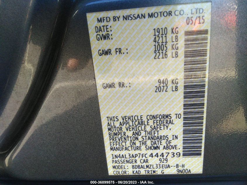 2015 NISSAN ALTIMA 2.5 SV - 1N4AL3AP7FC444739