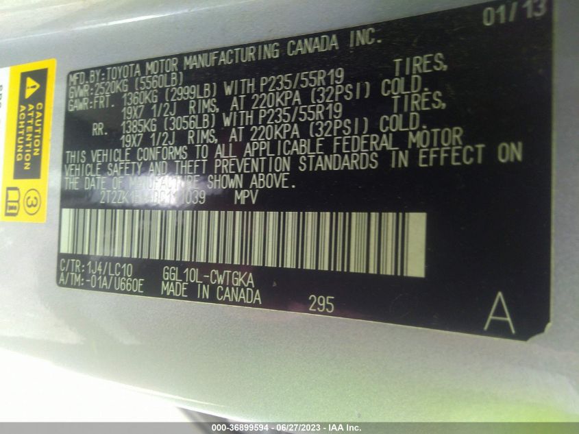 2013 LEXUS RX 350 - 2T2ZK1BA4DC111039