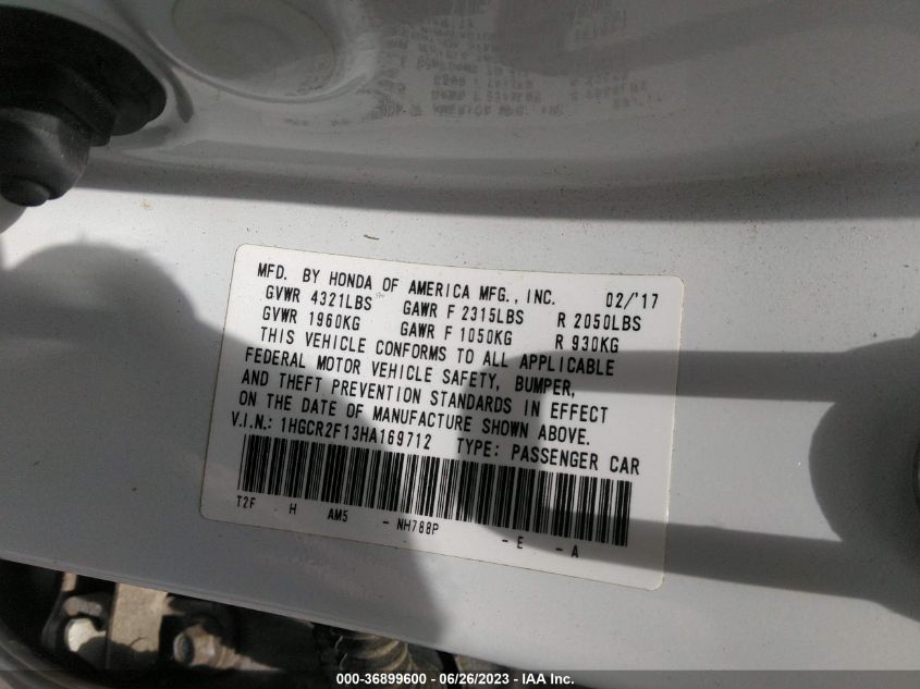 2017 HONDA ACCORD SEDAN SPORT SE - 1HGCR2F13HA169712