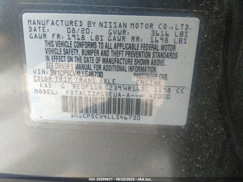 2020 NISSAN KICKS SV - 3N1CP5CV4LL546730