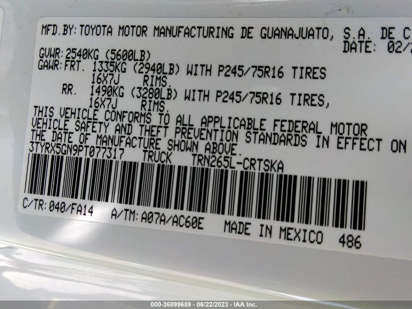 2023 TOYOTA TACOMA 2WD SR/SR5 - 3TYRX5GN9PT077317